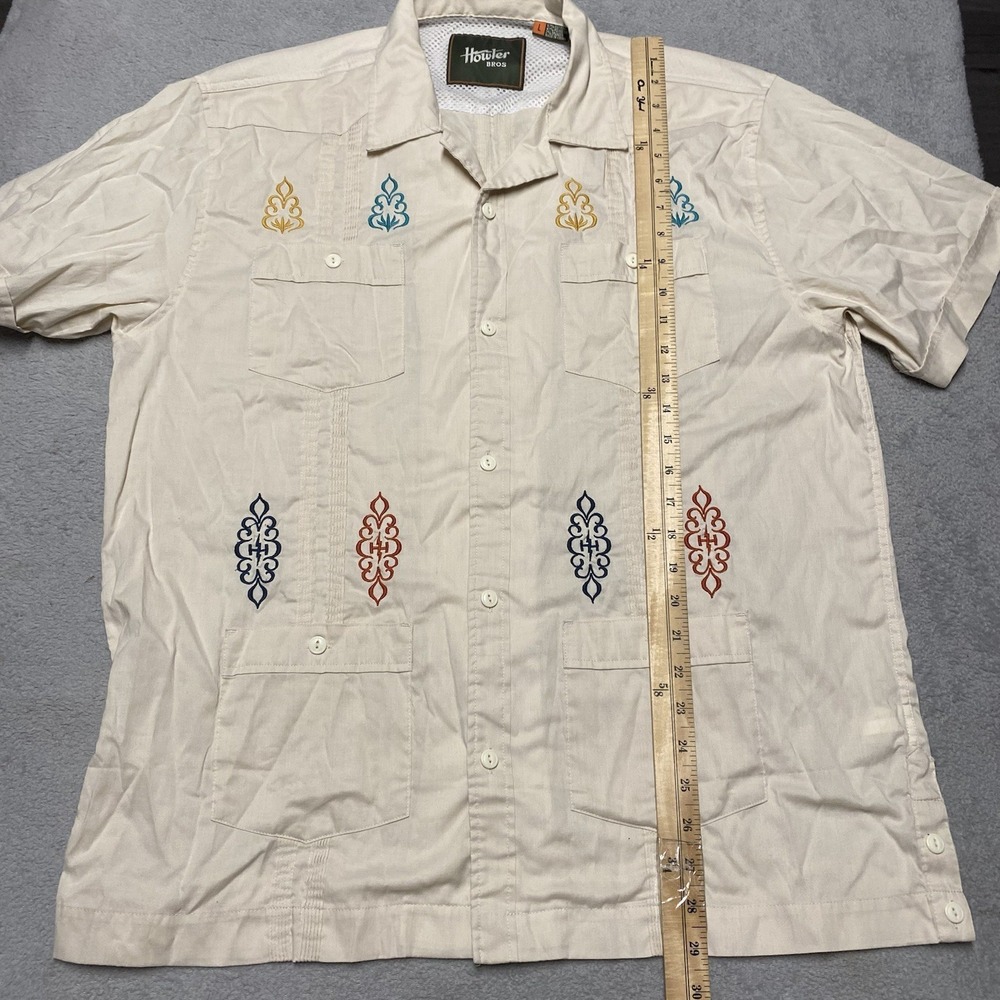Howler Bros Guayabera Shirt Mens Large Beige Embroidered South Western Hermanos - Picture 7 of 11